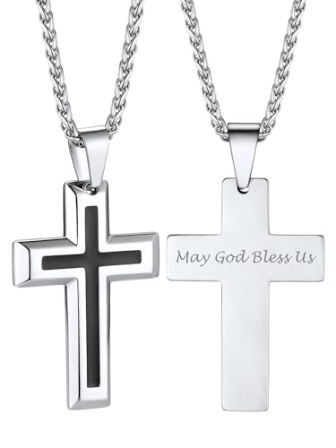 Bandmax Halskette Herren Kreuz Panzerkette Edelstahl Kette Kette Kreuz Personalisierte Kette Jungs 55CM Kubanische Kette Kreuz Anhänger Personalisierter Schmuck von Bandmax