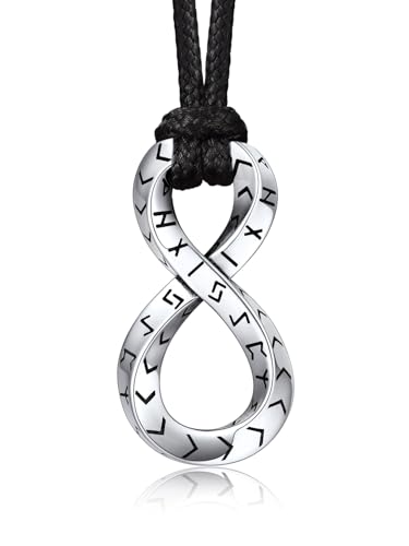 Bandmax Infinity Kette Damen Unendlichkette mit Halskette Edelstahl Herren Runen Anhänger mit Leder Kunstlederkette Schwarz Viking Möbius Kette Unendlich Halskette Amulett Schmuck für Hochzeit von Bandmax