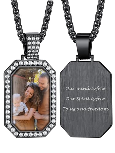 Bandmax Halskette für Herren Foto Anhänger mit Bilder Schwarz Fotokette Gravur Halskette mit Bild Achteck Anhänger mit CZ Memorial Kettenanhänger Hip Hop Personalisiert Modeschmuck für Ehemann von Bandmax