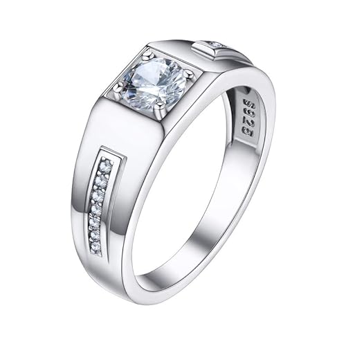 Bandmax Herren 925 Silber Ring Größe 59 Weißen CZ Solitär Ring Partnerring Verlobungsring Trauring Partnerring Schmuck Accessoire für Männer von Bandmax