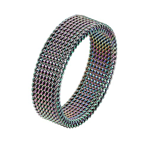 Bandmax Herren Damen Farbiger Mesh Ring Ringgröße 54 Edelstahl Ring Mesh Bandring mit 5,8MM Breite Fingerring Bunter Ring Partnerring Schicker Modeschmuck für Geburtstag Weinachten von Bandmax