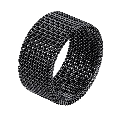 Bandmax Herren Damen Schwarzer Mesh Ring Ringgröße 62 Edelstahl Ring Mesh Bandring mit 10,2MM Breite Fingerring Schlichter Ring Partnerring Schicker Modeschmuck für Geburtstag Weinachten von Bandmax