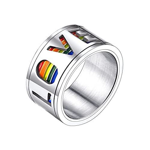 Bandmax Herren Homosexuell Bandring Edelstahl Größe 62 Love is Love LGBT Spinner Ring 11mm breit Ring für Männer Gay & Lesbian Pride Trauring Fingerring für Hochzeit Verlobung von Bandmax