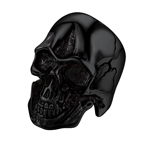 Bandmax Herren Jungen Glänzend Totenkopf Ringe Schwarzer Ring Totenkopf Bandring Gothic Siegelring Fingerring aus Edelstahl Ringgröße 64 Punk Biker Ringe Modeschmuck für den Alltag von Bandmax