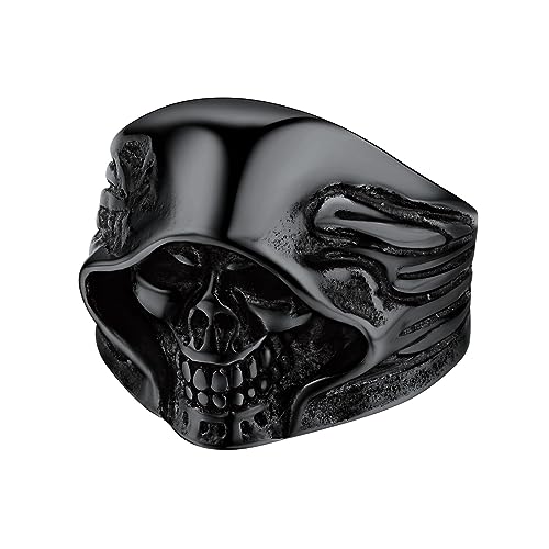 Bandmax Herren Jungen Personalisierter Totenkopf Ring Sensenmann Totenkopf Ring Gothic Ring Edelstahl Ring Punk Stil Jahrgang Ring Größe 64 Schwarzer Ring Modeschmuck für Weihnachten und Halloween von Bandmax