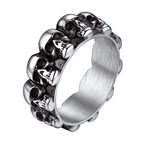 Bandmax Herren Jungen Schädel Ring Totenkopfringe Gothic Siegelring Edelstahl Ring Punk Stil Ringgröße 54 Fingerring Modeschmuck Geeignet für Party oder Alltag von Bandmax