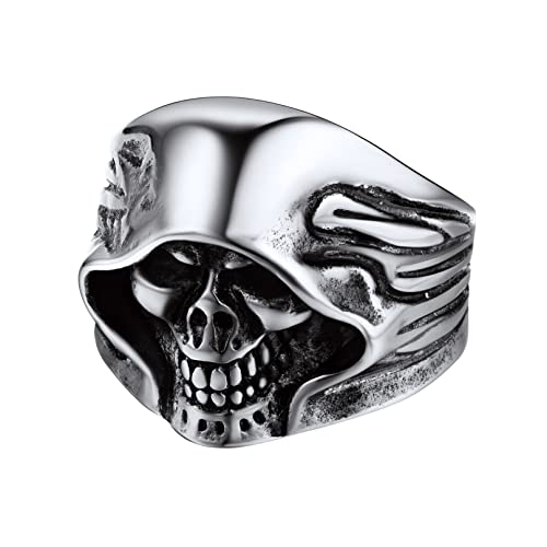 Bandmax Herren Jungen Totenkopf Ring Sensenmann Totenkopf Ring Gothic Ring Edelstahl Ring Punk Stil Jahrgang Ring Größe 64 Modeschmuck Geeignet für Weihnachten und Halloween von Bandmax