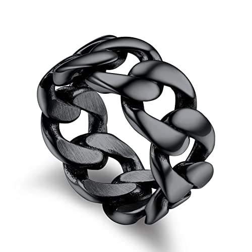 Bandmax Herren Kubanische Ringe Edelstahl Ringe Größe 62 Bandring Kettenring Fingerring Schwarz Partnerring Damen Verlobungsring Ringe Schmuck Accessoires für Geburtstag Hochzeit von Bandmax