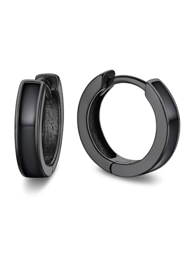 Bandmax Herren Ohrringe 925 Sterling Silber Männer Schwarz Creolen Hoop Huggie Schwarz Damen Hypoallergene Ohrringe Ohrstecker Punk Earrings Men Coole Ohr Piercing Ohrschmuck Modeschmuck für Vatertag von Bandmax