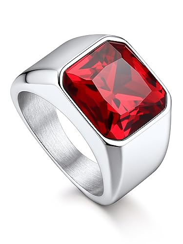 Bandmax Herren Ringe Siegelring Edelstahl Größe 72mm Ring Roter Stein Solitär Ring mit Stein 12MM breit Freundschaftsring Herren Schmuck Accessoires von Bandmax