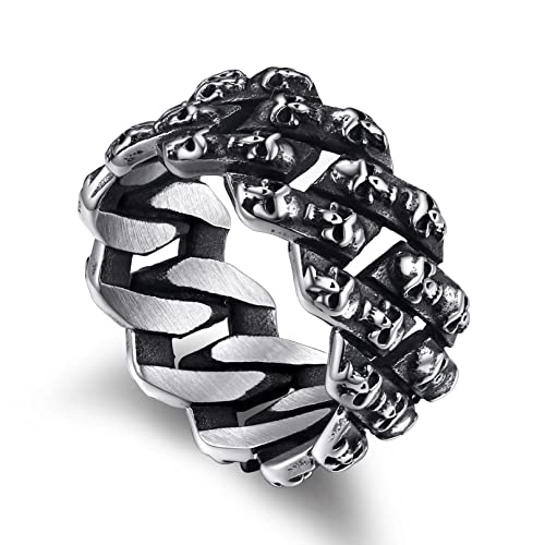 Bandmax Herren Schädel Ringe Edelstahl Skull Ringe Größe 62 Kante Bandring 10,5 MM Breite Kettenring Fingerring Partnerring Damen Ringe Gothic Schmuck Accessoires von Bandmax