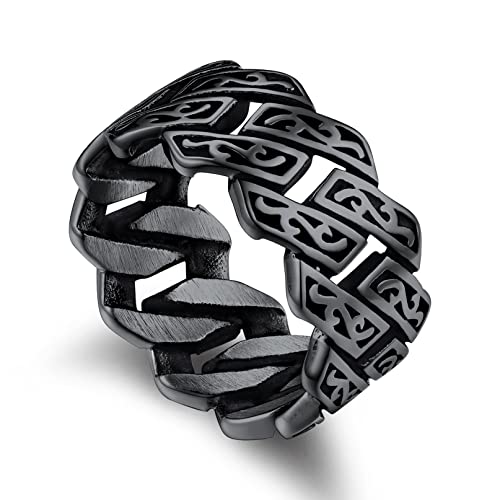 Bandmax Herren Viking Kante Ringe Edelstahl Ringe Größe 62 Keltisches Knoten Bandring Kettenring Schwarz Fingerring Partnerring Biker Punk Ringe Wikinger Schmuck Accessoires von Bandmax