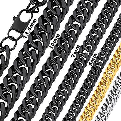 Bandmax Herrenkette 56cm 10mm breit Panzer Halskette schwarz massive Panzerkette für Männer Frauen, schwere kubanische Gliederkette Cuban Link Chain Modeschmuck Schmuck für Weihnachten von Bandmax