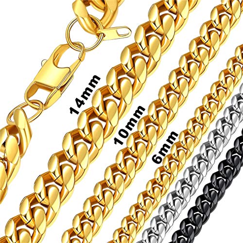 Bandmax Hip Hop lange Kette für Männer Jungen 71cm 18k vergoldet Panzer Kette Halskette Biker Rapper Modeschmuck Accessoire 14mm dichte kubanische Gliederkette von Bandmax