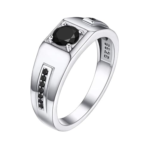 Bandmax Hochzeit Verlobung Solitär Ring 925 Sterling Silber Herrenring mit Schwarzen Zirkonia Größe 67 Ehering Partnerring Verlobungsring Schmuck von Bandmax