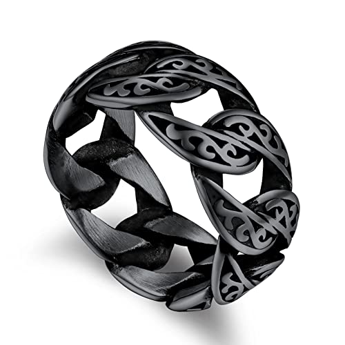 Bandmax Keltisches Knoten Ringe Herren Edelstahl Ringe Frauen Panzer Ketten Ring 10 MM Breite Freundschaftsring Schwarzer Bandring im Kettendesign Partnerring Wikinger Schmuck Größe 54 von Bandmax