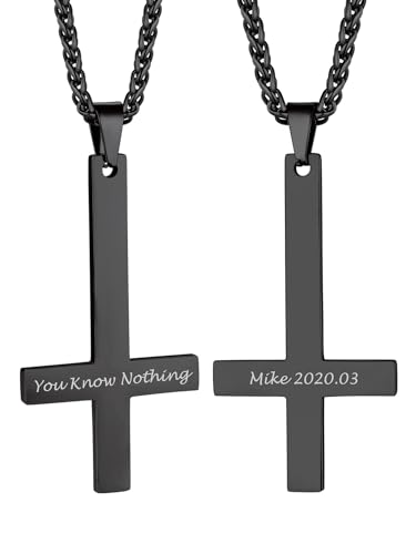 Bandmax Kette Kreuz Damen Edelstahlkette Kubanische Kette Personalisierte Kette 55CM Kette Jungs Kreuz Kette Damen Schmuck von Bandmax