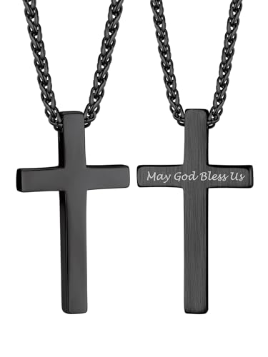 Bandmax Kette Mit Kreuz Edelstahlkette Personalisierte Kette Kreuz Kette Damen Kubanische Halskette Kette Jungs 55CM Schwarz Kette Personalisierter Schmuck von Bandmax