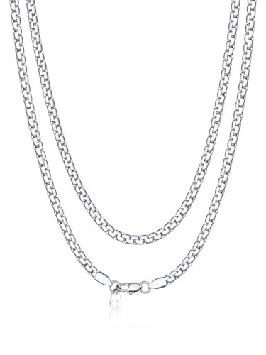 Bandmax Kette für Herren Platte Venezianierkette Erbskette Herren Kettenbox Briolette Catena Venezianisch Halskette Edelstahl Männer Gliederkette 4mm Box Link Kette Halsband Halsschmuck für Kinder von Bandmax