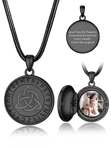 Bandmax Kette mit Bild Damen Medaillon zum Öffnen mit Bilder Fotokette mit Gravur 925 Silber Halskette mit Keltischer Knoten Anhänger Amulett Souvenir Personalisierter Modeschmuck für Verlobung von Bandmax