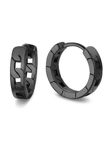 Bandmax Klappcroelen Ohrringe für Männer 925 Sterling Silber Ohrring Herren Klein Kettenknoten-Ohrringe Schwarz Chain Creolen Huggie Hoop Ohrstecker Männer Ohrpiercing Schmuck für Geburtstag von Bandmax