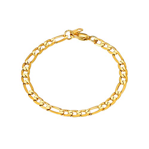Bandmax Herren Figarokette Armkette Gold Armband 21CM Figaro Gliederarmband Edelstahl Kette Jungs Mädchen Kette Modeschmuck Accessoire von Bandmax