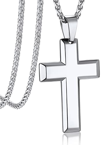 Bandmax Kreuz Anhänger Kette Herren Edelstahl Kette Panzerkette 55CM Kette Jungs Kreuz Kette Damen Necklace Men Ketten Schmuck für Mädchen von Bandmax