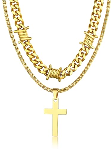 Bandmax Kreuz Kette Damen Gold Panzerkette Herren Edelstahlkette 40CM Kette Kubanische Halskette Kette Mädchen Choker Kette Schmuck Herren für Valentinstag von Bandmax