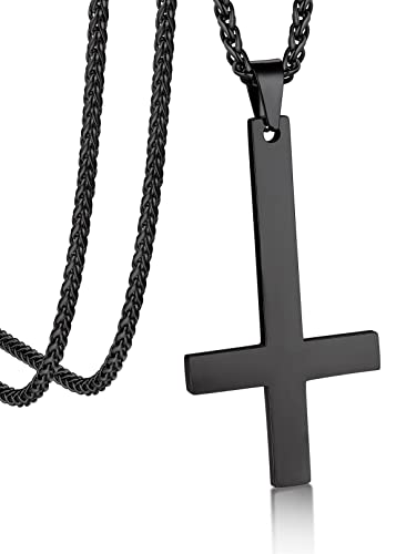 Bandmax Kreuz Kette Herren Satan Edelstahlkette Kubanische Kette Halskette Herren Kreuz Kette Jungs 55CM Kreuz Kette Damen Gothic Kette von Bandmax