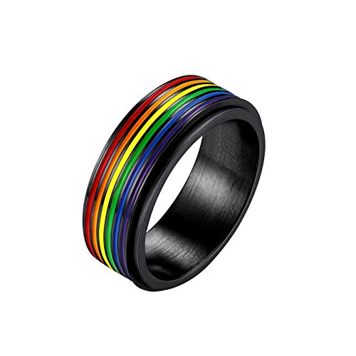 Bandmax LGBT Bandring Spinner Ring in Größe 64 Schwarz Gay Pride Partnerring 7,8mm breit drehbarer Verlobungsring Ehering Homosexuell Modeschmuck Accessoire für Männer von Bandmax