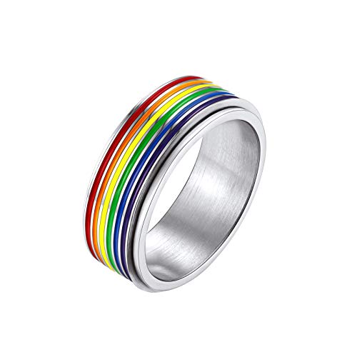 Bandmax LGBT Drehringe für Damen Herren Edelstahl Gay Pride Bandring in Größe 57 7,8mm breit Spinner Ring Männer Frauen Verlobung Hochzeit Ring Schmuck LGBT Accessoire von Bandmax