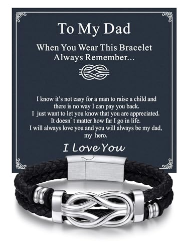 Bandmax Lederarmband für Papa Edelstahl Unendlichkeit Knoten Armband für Vater Ich Liebe Dich Manschette Armband Magnetarmband 21CM Modeschmuck Accessoire von Bandmax