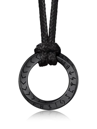 Bandmax Mobius Runen Anhänger mit Lederkette Schwarz Herren Halskette Edelstahl Runen Anhänger Wikinger Halskette für Männer Talisman Anhänger mit Geflochtene Lederkette Schmuck für Weihnachten von Bandmax