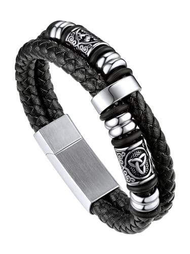 Bandmax Männer Armband Leder Armreifen Keltische Knoten kunstlederarmband 25cm Männerarmband Kompass Geflochtenes Lederarmband mit Magnetverschluss Wikinger Wickelarmband Schmuck für Ehemann von Bandmax