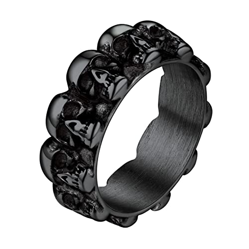 Bandmax Männer Jungen Totenkopf Ringe im Kreis angeordnet Schwarzer Ring Schädel Ring Gothic Siegelring Jahrgang Punk Fingerring aus Edelstahl Größe 59 Ringe Schmuck von Bandmax