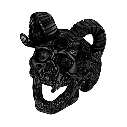 Bandmax Männer Jungen Totenkopf Schafring Schafkopf Ringe Punk Stil Schwarzer Ring Größe 64 Totenkopf Siegelring aus Edelstahl Mode Ring Schmuck für Weihnachten und Halloween von Bandmax
