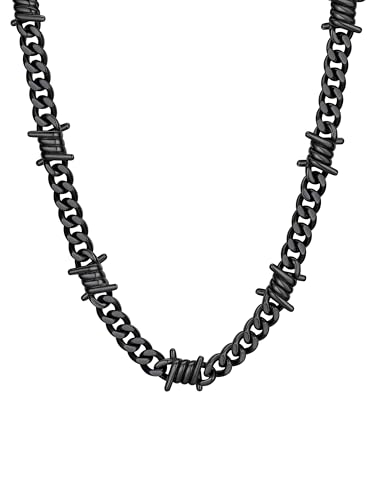 Bandmax Männer Kette Edelstahl Halskette Herren Stacheldrahtkette Dornen Panzerkette 7mm Dornen Kette Schwarz Herren Gliederkette 55cm Kubanisch Kette Halsreif Schwarz Modeschmuck für Geburtstag von Bandmax