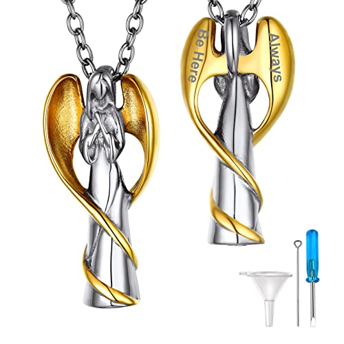 Bandmax Memorial Asche Engel-Anhänger mit Kette Personalisierter Urne Anhänger Halskette Anhänger mit Flügel in vergoldeter Farbe Urnen Kette für Asche Feuerbestattung Schmuck von Bandmax