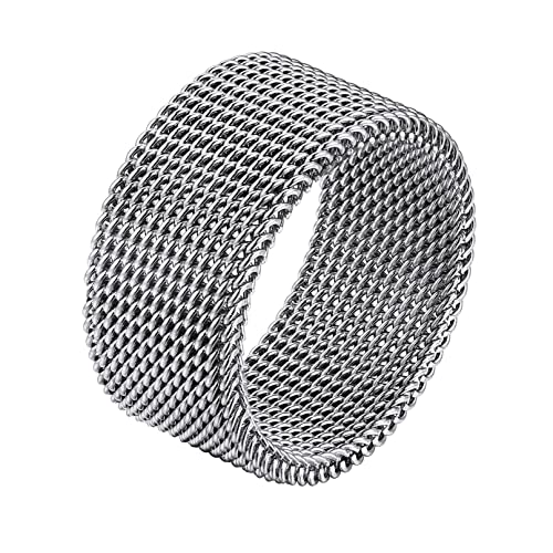 Bandmax Mesh Ring für Männer Frauen Edelstahl Twist Ring Mesh Bandring mit 10,2MM Breite Partner Ring Fingerring Schickes Schmuckstück Accessoire für Weinachten Geburtstag Valentinstag Ringgröße 57 von Bandmax