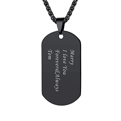 Bandmax Militärische Dog Tag Anhänger Halskette für Männer Frauen Schwarz personalisiert Erkennungsmarke Weizenkette 50+5cm Namenskette Hundemarke Modeschmuck Accessoire von Bandmax
