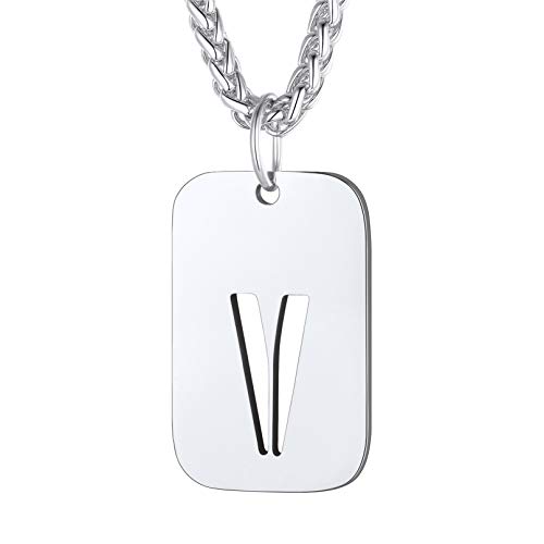 Bandmax Militärische Initiale Dog Tag Kette für Männer Frauen Edelstahl hohl Buchstabe V Anhänger Halskette Kette Erkennungsmarke Modeschmuck Accessoire Bandmax Militärische Initiale Dog Tag Kette für Männer Frauen Edelstahl hohl Buchstabe V Anhänger Halskette Kette Erkennungsmarke Modeschmuck Accessoire von Bandmax
