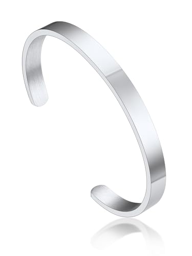 Bandmax Offen Armband Damen Herren Edelstahl Charm Armband Armreif Manschettenarmband Offen Armspange Freundschaftsarmband Manschette Armband Schmuck Herren Accessoires von Bandmax