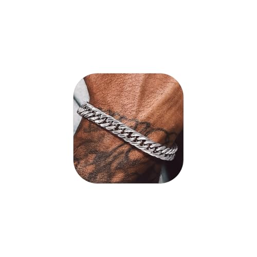 Bandmax Panzerarmband mit 8MM Breite für Männer Jungen Cuban Link Chain Armband Hip Hop Panzerarmband Edelstahl Armkette Mode Schickes Armkettchen Schmuckstück von Bandmax