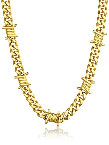 Bandmax Panzerkette Herren Halskette Gold Edelstahl Kette 40CM Kette Kubanische Kette 9MM breit Halskette Damen Modeschmuck von Bandmax