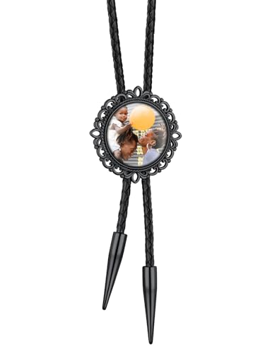 Bandmax Personalisierte Foto Bolo Tie Lederkette Edelstahl Schwarz Bolo Krawatte Herren Cowboy Krawatten Personalisierter Schmuck für Weihnachten von Bandmax