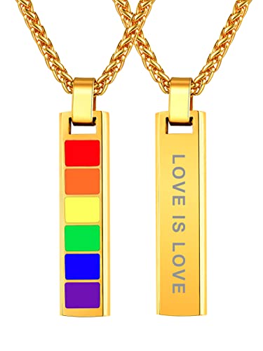 Bandmax Personalisierte Kette LGBT Anhänger für Männer Frauen 18k vergoldet Weizenkette LGBT Regenbogen Rechteck Stab mit 50cm+5cm Gay Pride Accessoires für Freundin von Bandmax
