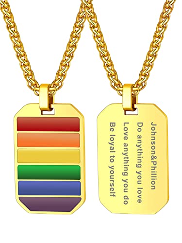 Bandmax Personalisierte Kette Männer Edelstahl Pride Dog Tag Kette Frauen 18k Vergoldet Achteckige Erkennungsmarke Kettenlänge 55cm+5cm Weizenkette LGBTQ Accessoires von Bandmax