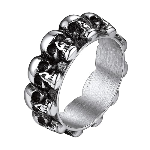 Bandmax Personalisierter Totenkopfring im Kreis angeordnet Schädel Ring für Männer Jungen Gothic Siegelring Fingerring aus Edelstahl Größe 72 Modeschmuck für Weihnachten Halloween von Bandmax