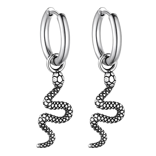 Bandmax Python Ohrringe Hängend Edelstahl Ohrringe Schlange Hängeohrringe Python Creolen Helix Piercings Earrings Punk Gotik Schmuck Accessoires für Geburtstag Weihnachten von Bandmax