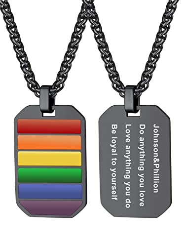 Bandmax Regenbogen Dog Tag Personalisierte Kette Edelstahl LGBT Kette Männer Weizenkette Achteckige Erkennungsmarke Schwarz Kette Pride Modeschmuck von Bandmax